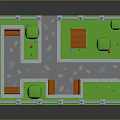 3D Model of Small Courtyard With Orange Fence Green Trees Benches and Lawn Path