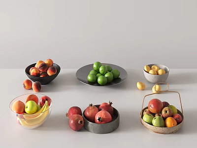 Variety of Fruits Displayed in Different Containers 3d model
