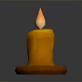 Burning Orange Candle With Glowing Flame Melted Wax And Round Base