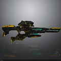 Futuristic Sci-Fi Weapon Design With Yellow Black Green Colors And Mechanical Details