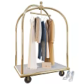 Golden Clothing Rack with Hanging Dresses Coats Shirts Handbag and Shoes on Wheels