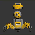 Yellow Robot Game Movie Character With Spherical Body And Mechanical Legs