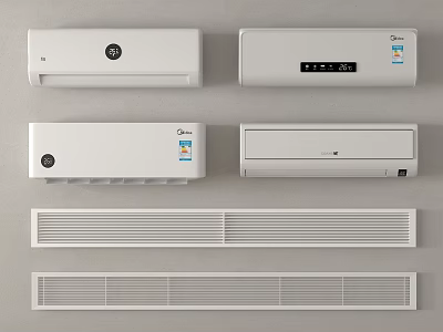 White Wall Mounted Air Conditioning Fans With Different Models And Vent Grilles 3d model