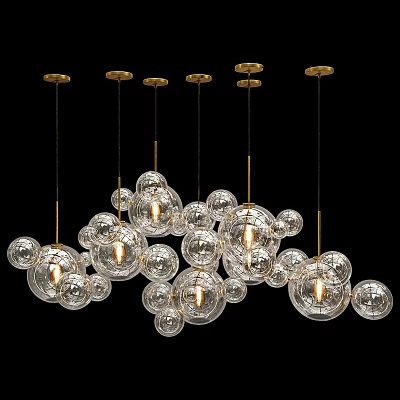 Modern Decorative Chandeliers With Transparent Glass Orbs And Golden Metal Frames 3d model