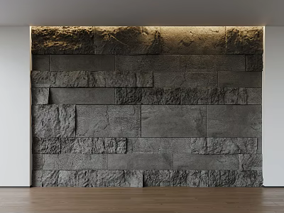 Textured Gray Stone Accent Wall With Warm Overhead Lighting In Modern Interior 3d model