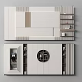 Modern Interior Wall Design With White Cabinets Shelves And Circular Accent 3d model