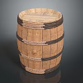 Vintage Wooden Barrel Decorative Ornament Set With Black Metal Hoops And Rustic Design