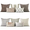 Assorted Decorative Throw Pillows Featuring Geometric Stripe And Check Patterns In Neutral Tones