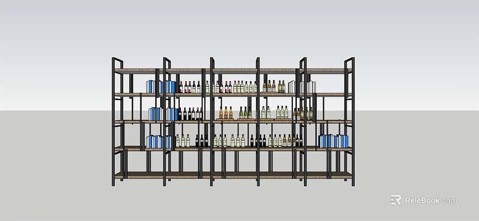 Modern Wine Cabinet With Metal Frame And Wooden Shelves For Wine Bottles Storage 3d model 