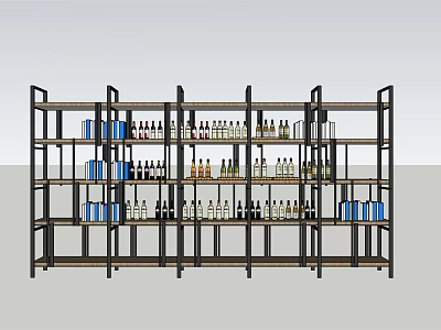 Modern Wine Cabinet With Metal Frame And Wooden Shelves For Wine Bottles Storage 3d model