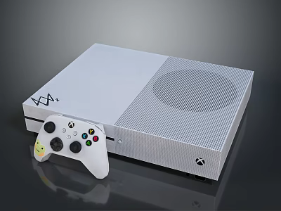 Sleek White Xbox Gaming Console With Wireless Controller And Grilled Surface Design 3d model