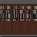 Dark Brown Wooden Bookcase With Glass Doors Drawers And Books Inside
