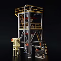 Industrial Equipment With Yellow Safety Railing Multi Level Storage Tank Stairs And Pipes
