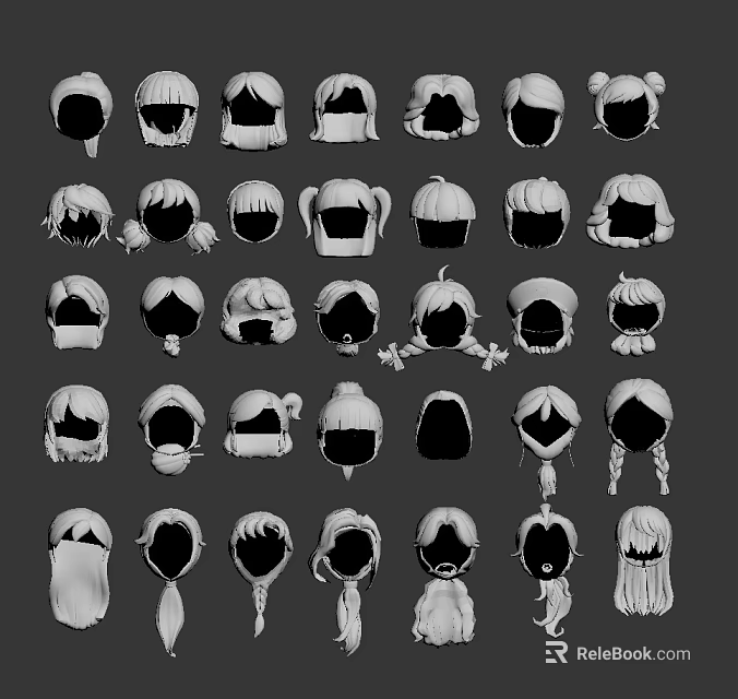 Various Hairstyle Designs For Human Head With Different Hair Types And Lengths 3d model 