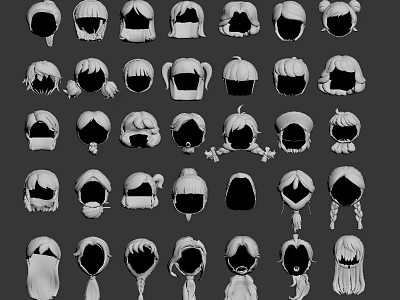Various Hairstyle Designs For Human Head With Different Hair Types And Lengths 3d model