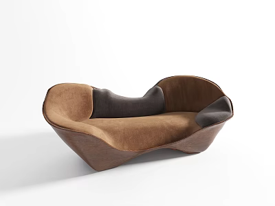 Brown Three Seater Sofa With Unique Curved Shape And Gray Cushions 3d model