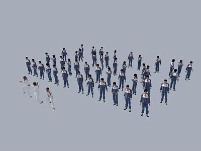 A Group of People in Uniforms Standing in Formation with Some Performing 3d model