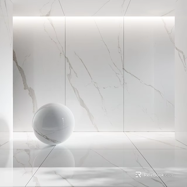 Modern White Marble Wall And Floor Interior With White Sphere Decor 3d model 