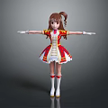 Child 3D Character In Red White Dress Brown Ponytail Gold Accents White Gloves Arms Outstretched