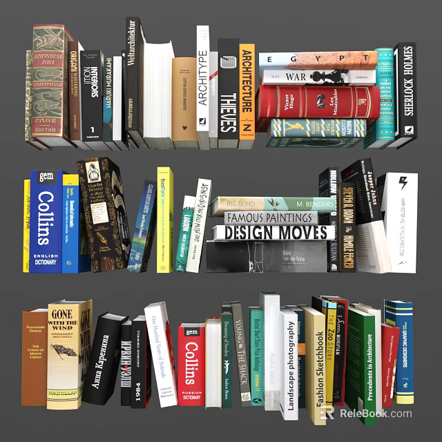Stacked Books and Magazines with Colorful Spines Diverse Titles and Topics 3d model 