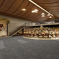 Natural Rustic Large Restaurant Interior With Central Buffet Counter And Spacious Mezzanine Dining Area