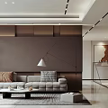 Elegant Modern Living Dining Room Interior With Wooden Panel TV Wall And Textured Rug Decor