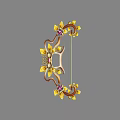Ornate Decorative Bow Weapon With Golden Leaf Accents And Red Gemstones