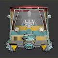 Vintage Three Wheeled Auto Rickshaw With Red Roof Yellow Blue Body And Peeling Paint