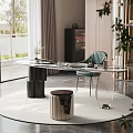 Modern Tea Table Set With Marble Top Green Chair And Tea Accessories