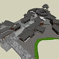 Traditional Ancient Architecture Complex With Courtyard And Classic Roof Structures 3d model
