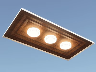 Wooden Ground With Three Round Lights And Blue Sky Background Design 3d model