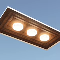 Wooden Ground With Three Round Lights And Blue Sky Background Design