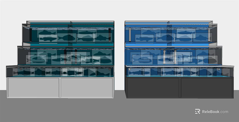 Aquarium Display Cabinets Light And Dark Colored With Multiple Layers Of Fish Tanks 3d model 