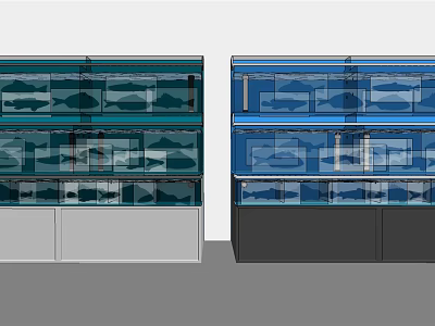 Aquarium Display Cabinets Light And Dark Colored With Multiple Layers Of Fish Tanks 3d model