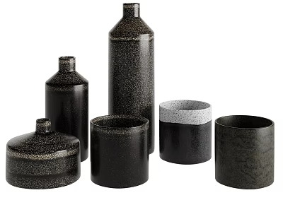 Modern Black Speckled Ceramic Vessels With Various Shapes Including Bottles Jars And Cups 3d model