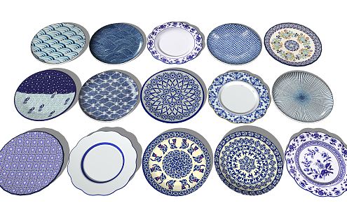 Chinese plate blue and white porcelain plate 3d model