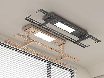 Ceiling Mounted Clothes Rack with Built-in LED Lights Gold Black Multi Rod Design 3d model