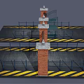 Entrance Gate With Brick Pillars Black Iron Design And Yellow Warning Stripes On Ground