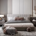 Modern Bedroom Interior Design With Gray Headboard Bed Nightstand Rug And Decorative Ornaments
