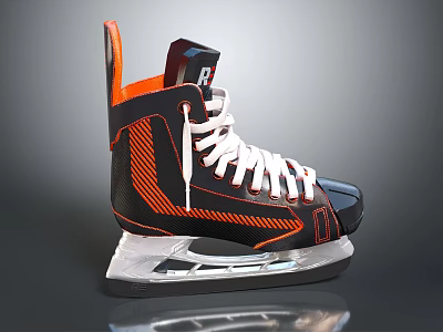 Black and Orange Hockey Skates With White Laces And Blade Sole Design 3d model