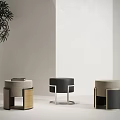 Modern Home Interior With Three Stylish Stools In Wood Fabric And Metal Design
