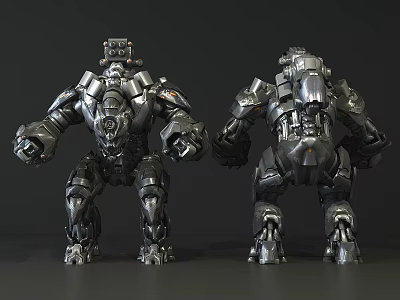 Game Movie Character Silver Mech Warrior With Heavy Armor Front And Back Mechanical Structure 3d model