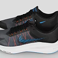 Black And Gray Running Shoes With Blue Orange Stripes And White Sole