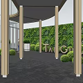 Golden Column Pergola With Green Plant Wall And TAI GARDEN Sign In Outdoor Area