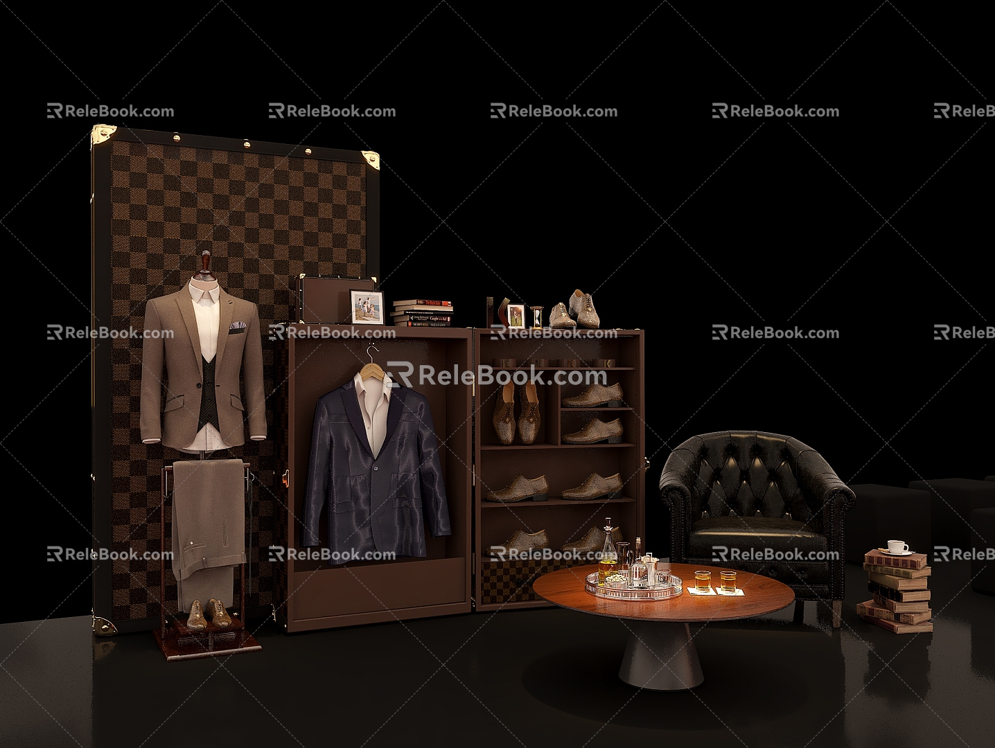 British style suit and leather shoes show 3d model