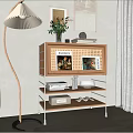 Modern Wooden Sideboard With Open Shelves Decorated With Vase Books And Photo Frames