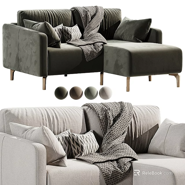 Modern Sectional Sofa With Multiple Pillows Cozy Throw Blanket And Various Color Options 3d model 