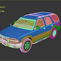 Blue and Brown SUV Toy Model with White Roof Rack and Wheels