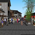 Charming Vibrant Commercial Street With Traditional Buildings Pedestrians Outdoor Seating And Trees