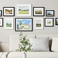Stylish Photo Wall With Mixed Size Frames Black White Borders And Scenic Nature